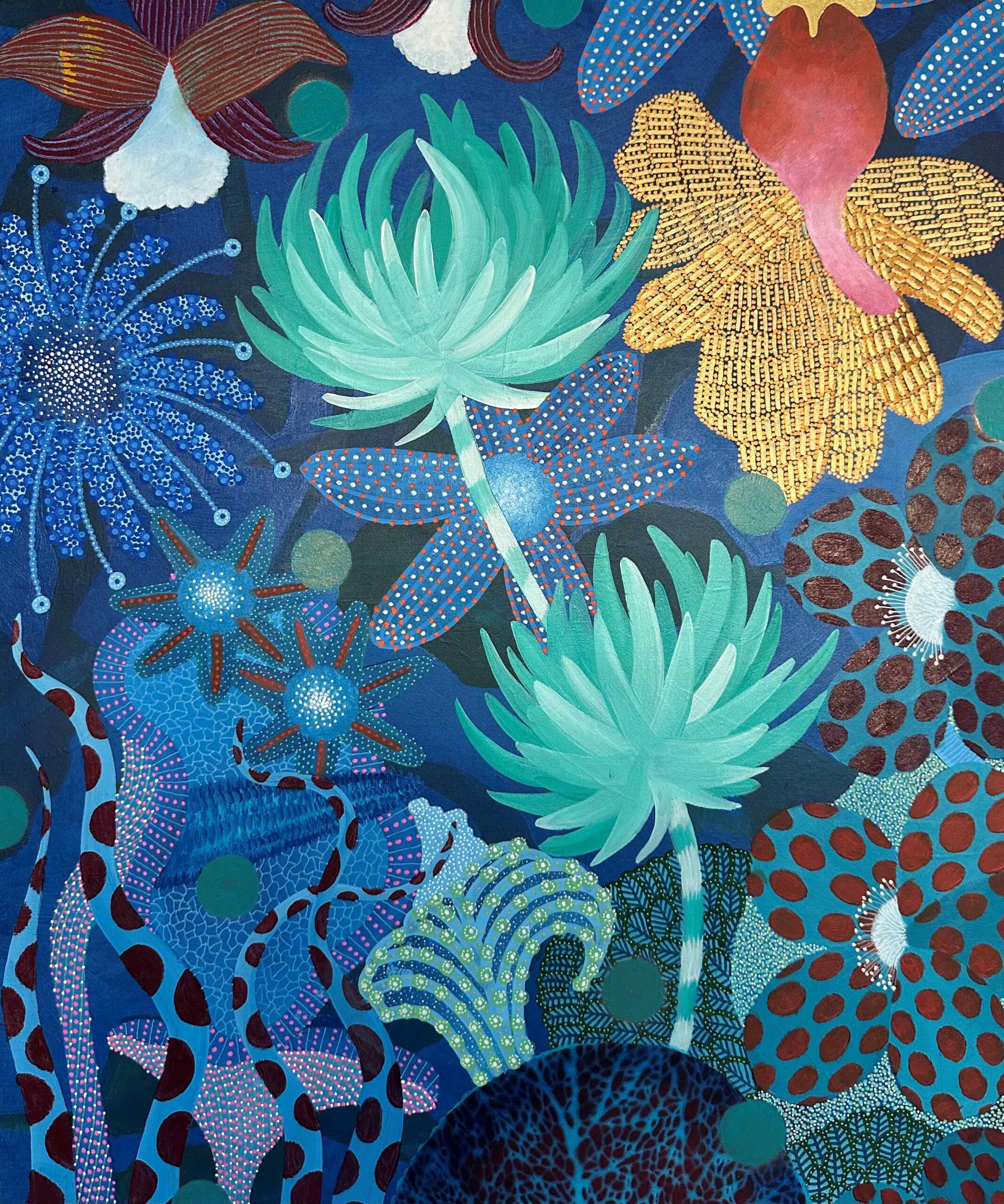 Michael McHugh, Chance meeting, 2025, acrylic on linen, 61 x 50 cm, NZD $4,200