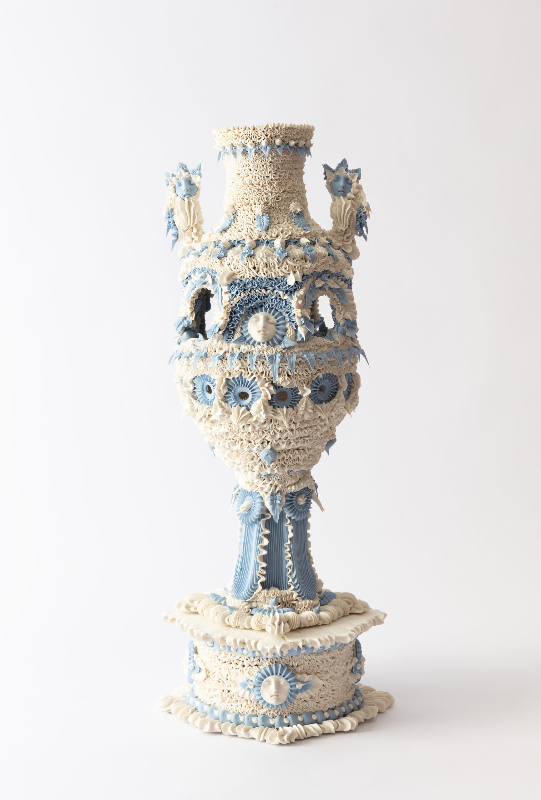 Superfluous Architectural Grotto Urn with Mascarons and Pedestal
